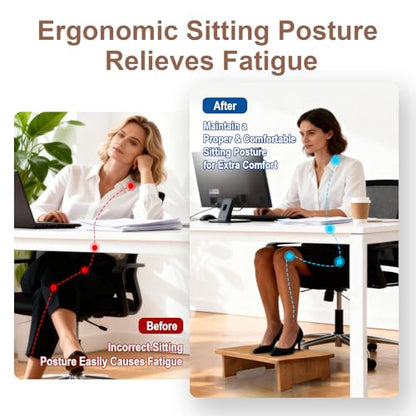 Solid Wood Under Desk Footrest Foot Rest for Under DEST at Work Ergonomic Foot Stool Improves Posture and Circulation, Chair Footrest for Leg Rests 350lbs Capacity for Home Office