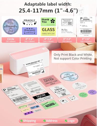 Phomemo Bluetooth Thermal Label Printer, 241BT 4X6 Shipping Label Printer | Wireless Label Printer for Small Business and Shipping Package, Compatible with iPhone, Android, Shopify, Amazon, USPS, Pink - color: Pink