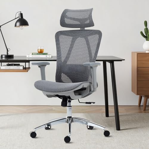 Ergonomic Mesh Office Chair, 3D Adjustable Armrests Desk Chair with 360° Swivel Silent Casters, 90°-120° Reclining Backrest Adjustable Gaming Chair for Home Office - color: Grey, style: Americana