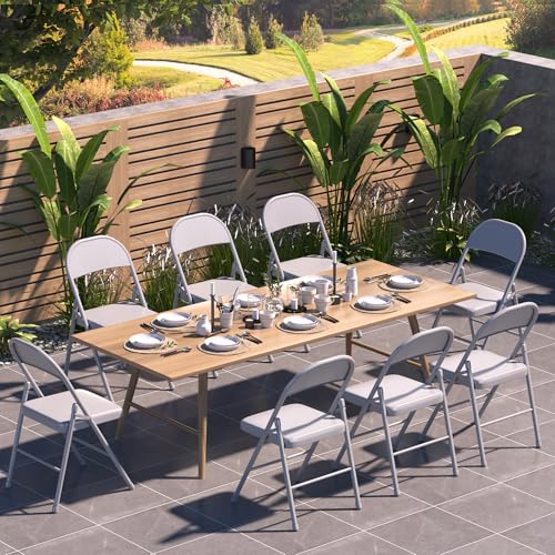 VECELO Metal Folding Chairs 4 Pack, Double Hinged Steel Frame Easy Foldable&Stackable for Office Kitchen Dinning Wedding Patio and Garden - color: Grey