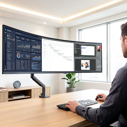 VIVO PRO Heavy Duty, Premium Ultra-Wide Monitor Tension Arm, Up to 57 inch Screens, Holds 59.4 lbs, Desk Mount Monitor Stand for Ultrawides, Black, PRO-ST157B - color: Black