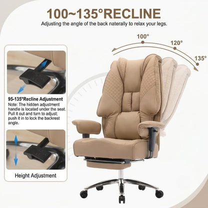 EXCEBET Big and Tall Office Chair 400lbs Wide Seat, Leather High Back Executive Office Chair with Foot Rest, Ergonomic Chairs Lumbar Support for Lower Back Pain Relief, All-Day Comfort (Brown) - color: Light Brown