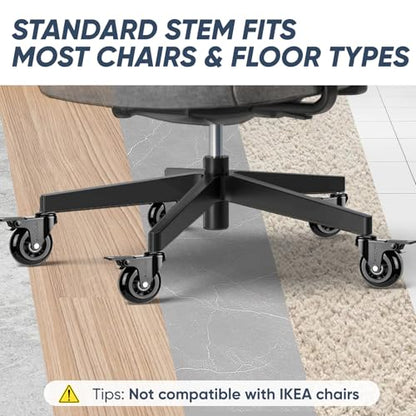 TICONN Office Chair Caster Wheels Set of 5 for Tile, Hardwood Floors and Carpets, Universal Fit for Most Chairs (Black with Brake) - style: Black with Brake