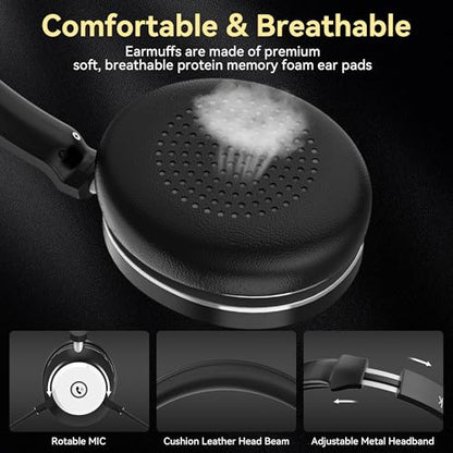 Wantek Wireless Headset with Mic, Bluetooth Headset with Microphone, On-Ear Wireless Headphones with Mic Noise Canceling, Mute Button, Charging Dock for PC, Laptop, Work, Zoom, Teams & Call Center