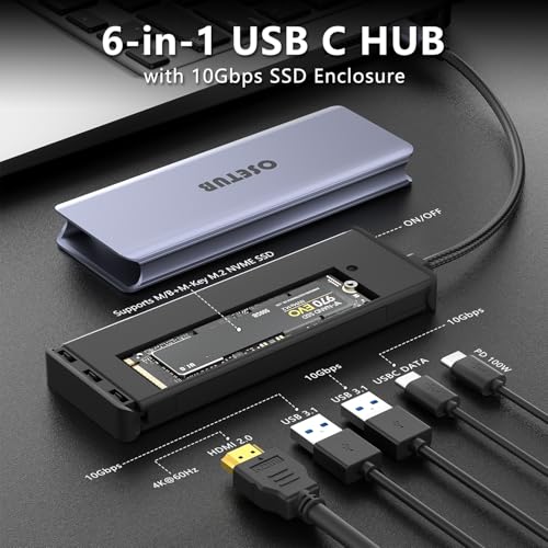 USB C Hub M.2 NVMe SSD Enclosure, 6 in 1 USB C Hub Multiport Adapter Fits PCIe 3.0 NVMe M.2 SSD, with 4K/60Hz HDMI,10Gbps USB 3.1 Gen2(2 Ports),10Gbps USB-C,100W PD Compatible with MacBook Pro - size: 6 in 1 Support NVMe-A