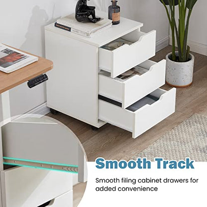 Farini Mobile File Cabinet for Home Office, 3 Drawer Chest Wood, Drawers Unit for Under Desk, Storage Drawers Cabinet White - color: White