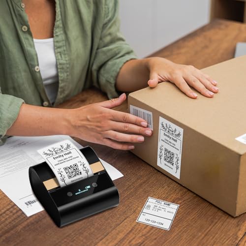 Ponek 3 Inch Label Maker Machine with Tpae, M260 Barcode Label Printer for Small Business, Office, Home, Address Sticker Printer Compatible with Phones & PC, Black