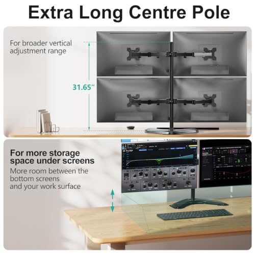 WALI 4 Monitor Stand for 13-27 inch Computer Screens up to 17.6lbs,Adjustable Quad Monitor Mount, Free Standing 4 Monitor Mount Full Motion with Tilt, Rotation, VESA Mount 75/100mm (MF004), Black - size: Quad, style: Free-Standing