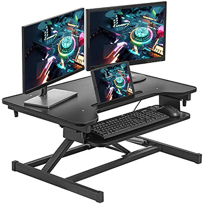 PayLessHere 32" Standing Desk Converter,Height Adjustable Desk Riser | Computer Workstation Standard Office Stand Up Desktop Gas Lift Sit-Stand Large Working Area Platform Riser - size: 32 In