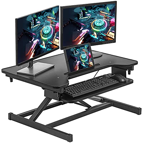 PayLessHere 32" Standing Desk Converter,Height Adjustable Desk Riser | Computer Workstation Standard Office Stand Up Desktop Gas Lift Sit-Stand Large Working Area Platform Riser - size: 32 In