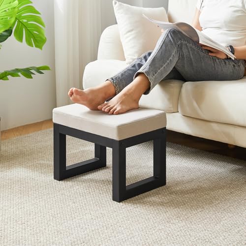 IBUYKE Small Footstool Ottoman, Linen Fabric Footrest, Grey WBD001G - color: Grey