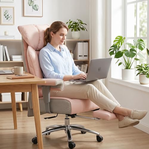 Efomao Big & Tall Pink Executive Office Chair 400lbs, Extra Wide 23.2" PU Leather Desk Chair for Women with Footrest, Pocket Spring & Adjustable Arms for Home Office - color: 3060-pink