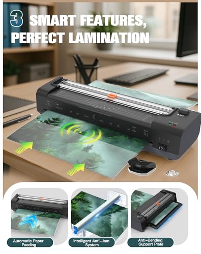 13 Inch Laminator Machine with Auto Paper Feed, Never Jam A3 Thermal & Cold Lamination, 20 Laminating Sheets, 10-in-1 Laminator with Cutter, Trimmer & Corner Rounder for Office School Home Use Black - color: 392-black
