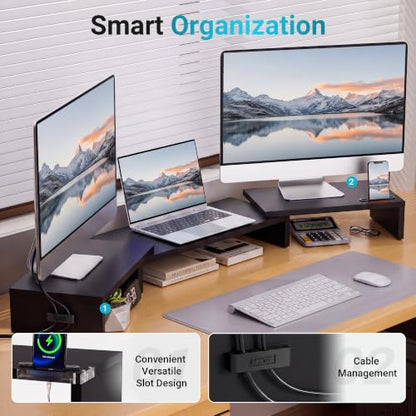 BONTEC Triple Monitor Stand Riser with Smartphone Holder, Black - color: Black, size: 53.3 in