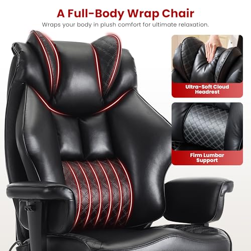 Clome 500lbs Big and Tall Office Chair Adjustable Lumbar Support for Back Pain, Extra Wide Seat Executive Office Chair Thick Armrest Pad, Heavy Duty Base Ergonomic Computer Desk Chair