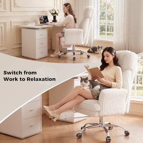 Big and Tall Office Chair, Flip Armrests for Pets & Cross Legged Sitting | Executive Ergonomic Computer Gaming Chair with Foot Rest, White Rose Velvet Wide Seat Reclining Desk Chair - color: White Rose Velvet