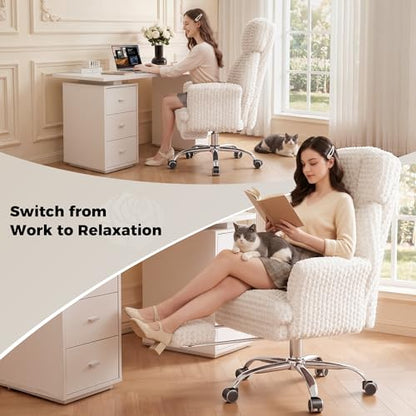 Big and Tall Office Chair, Flip Armrests for Pets & Cross Legged Sitting | Executive Ergonomic Computer Gaming Chair with Foot Rest, White Rose Velvet Wide Seat Reclining Desk Chair - color: White Rose Velvet