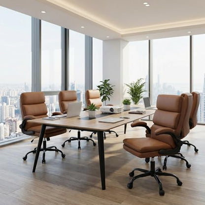 Mid Back Office Desk Chair,Leather Conference Room Chairs,Ergonomic Home Computer Chair,Modern Executive Chair with Padded Flip-up Armrest and Swivel Wheels (Brown) - color: Brown