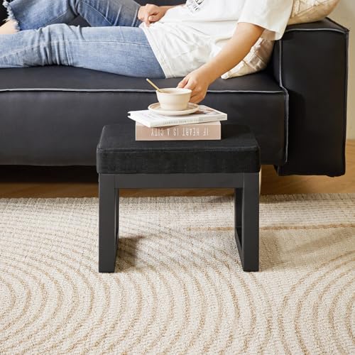 IBUYKE Small Footstool Ottoman, Linen Fabric Footrest, Black WBD001B - color: Black