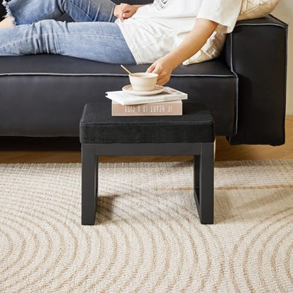 IBUYKE Small Footstool Ottoman, Linen Fabric Footrest, Black WBD001B - color: Black