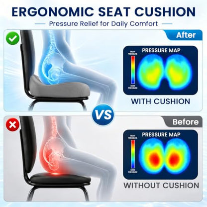 Seat Cushion, XL Large Memory Foam Cushion for /Office Chair/Car/Wheelchair - color: Grey