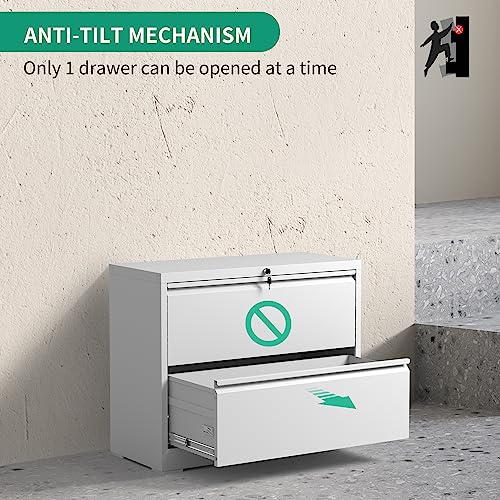2 Drawer Lateral File Cabinet with Lock,White Home Office Cabinet - color: White, size: Lateral-2 drawers