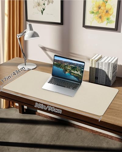 PULeather Non-Slip Desk Mat, Large Mouse Pad & Laptop Desk Pad - Waterproof Writing Pad for Office & Home (Beige, 35.4" x 17") - color: Beige, size: 35.4" x 17"