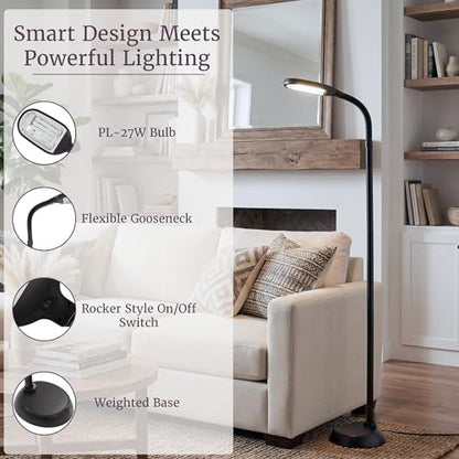 Floor Lamp - Full Spectrum Natural Sunlight Lamp with Bendable Neck - Reading, Craft, Studying, and Esthetician Light by Lavish Home (Black)