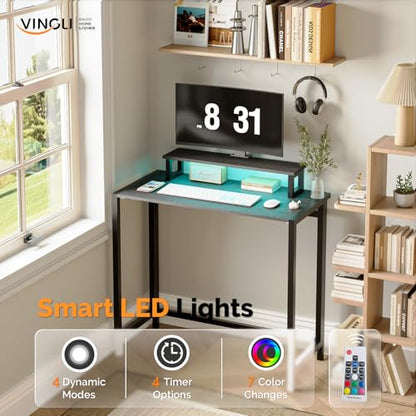 VINGLI 32" Folding Desk with Monitor Stand, Reversible Design - color: Black, size: 32 Inch