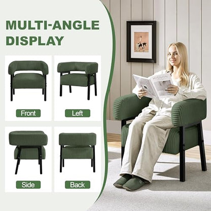 Yaheetech Accent Living Room Chair with Pocket Coiled Seat Set of 2 | Sofa Armchair | Barrel Chair | Corduroy | Comfy | Modern | Small Space | Bedroom | Reading | Dark Green - color: Dark Green
