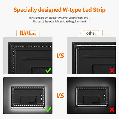 HAMLITE USB TV Bias Lighting 6500K True White for 50-55inch TV, 11.5ft LED Lighting fixtures for Indoor and Outdoor Lighting Applications Covers 4 Sides of 50-55 Inch TV, TV Light with RF Remote - size: 50-55"