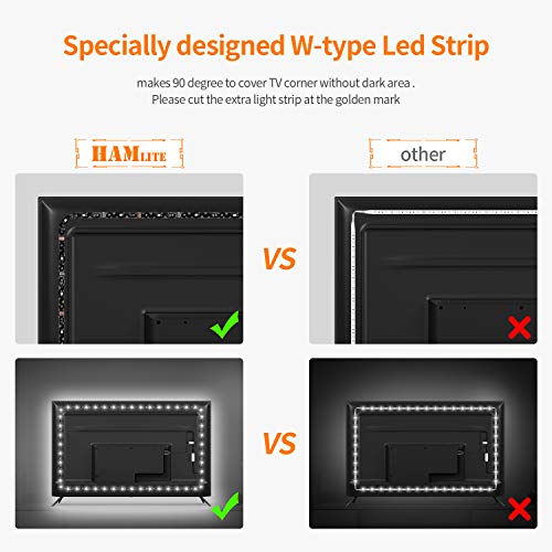 HAMLITE TV Bias Lighting 6500K True White for 70 72 75 80 82 85 Inch TV, 18Ft USB TV LED Backlight with RF Remote Cover 4 Sides Behind TV Background Room Decor Gaming Light for Men Ambient Mood Light - size: 70-85"