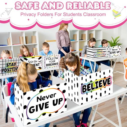 Honoson 24 Pcs Inspirational Privacy Folders for Students | Cardboard Desk Shields with Motivational Words, 6 Designs for Classroom Study, Tri-fold Exam Dividers, Bulk Test Boards - style: Polka Dot