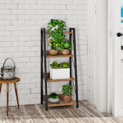 HOOBRO Ladder Shelf, 4-Tier Bookshelf, Corner Bookcase, Freestanding Storage Shelf Display Organizer, for Living Room, Bedroom, Home Office, Kitchen, Rustic Brown and Black BF304CJ01 - size: 16.4"L x 11.8"W x 39.4"H