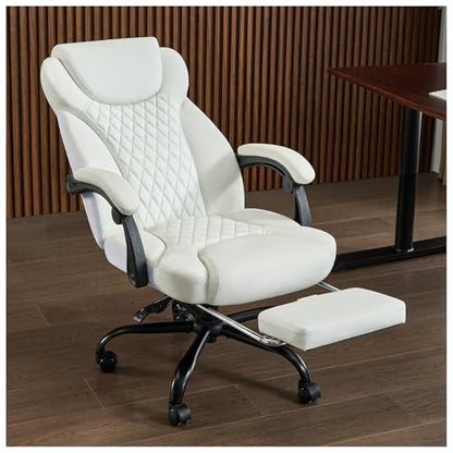 amseatec Big and Tall Office Chair with Footrest, Lumbar Support, White - color: White-f
