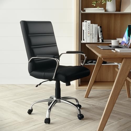 Flash Furniture Mid-Back Black LeatherSoft Executive Swivel Office Chair with Chrome Base and Arms - color: Black Leathersoft/Chrome Frame