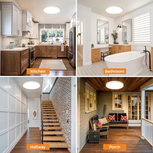 1PACK LED Flush Mount Ceiling Light Fixture, 3000K-4000K-6500K & 100W Equivalent Modern Kitchen Ceiling Lamp 24W 3200Lm 12 Inch Closet Round Surface for Bathroom Laundry Bedroom Hallway - color: White, size: 12Inch-1Pack