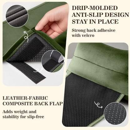 Recliner Headrest Pillow, Adjustable Comfort Neck & Head Support Pillow | Soft Velvet, Weighted Non-Slip Flap, Adjustable Filling, Washable Cover, for Recliners, Sofas, Office Chairs - color: Moss Green