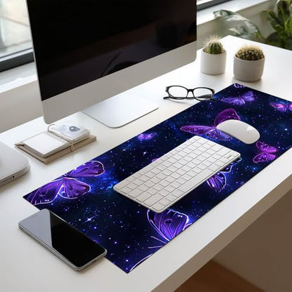 HOMETITUTE Large Mouse Pad 31.5 x 11.8 Inch Extended Desk Mat - color: Purple Butterfly