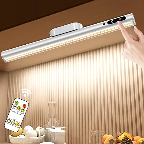 Hapfish Battery Powered Operated Wall Strip Lights, Magnetic LED Light Bar | Rechargeable with Remote,Dimmable Desk Lamp,Under Cabinet Lighting Wireless for Mirror Closet Picture Room Kitchen - Silver - color: Silver, size: Without Motion Sensor