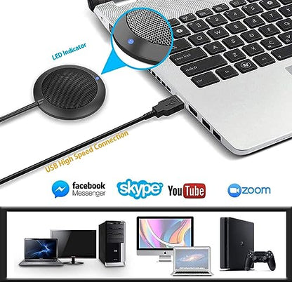 Conference USB Microphone, Computer Desktop Mic with LED Indicator | Plug & Play Omnidirectional Condenser PC for Online Meeting, Class, Skype, Recording, Zoom, (No Speakers Included)