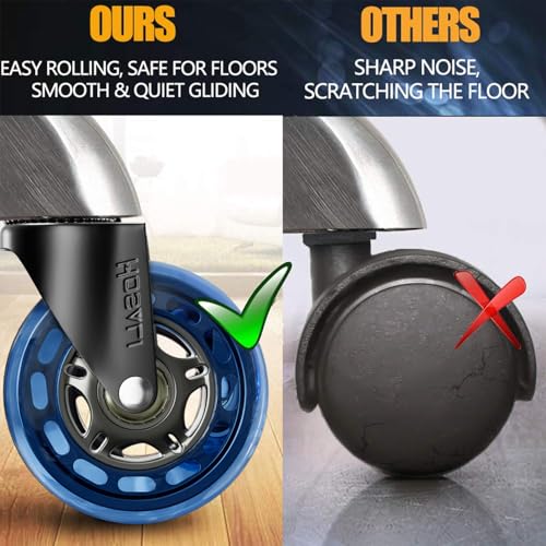 HOSALI Office Chair Wheels, 3 Inch Desk Chair Replacement Rubber Wheel, Safe for Hardwood Floors Gaming Chair Casters Smooth & Silence Gliding, Set of 5, Blue - style: Blue