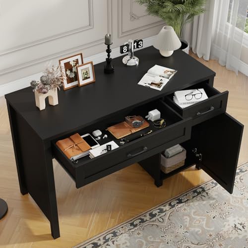 Vabches Farmhouse 47" Executive Desk with Drawers, Pure Black - color: Pure Black, size: 47"W
