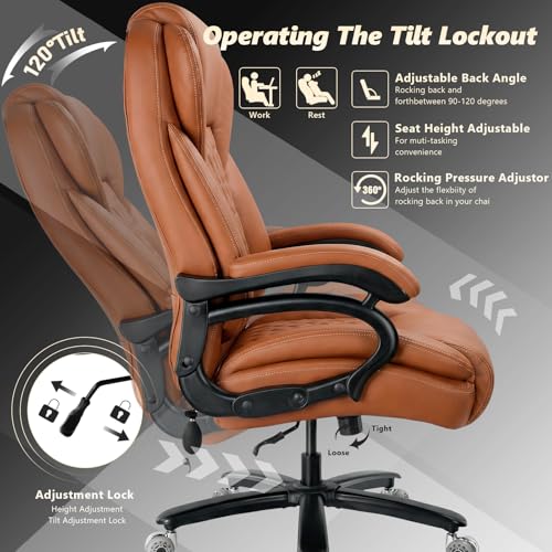 600lbs Big and Tall Office Chair with Pocket Spring Cushion, Heavy Duty Office Chair for Low Back Pain Relief, Large Executive Office Chair (Classic, Yellow) - color: Yellow