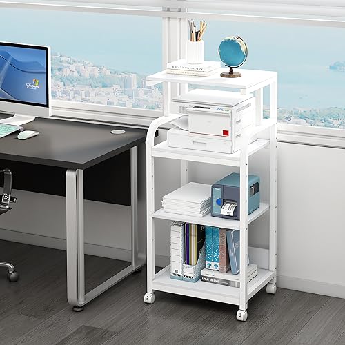 Fannova 4 Tier White Printer Shredder Stand with Storage for Home Office - color: White