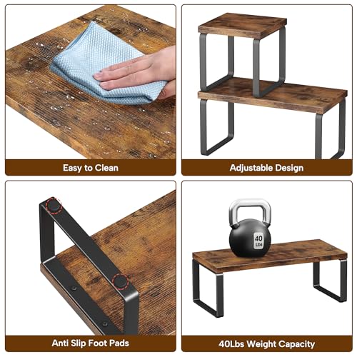 Homeiju Wooden Desktop Organizer Shelf, 2-Tier Adjustable Freestanding Bookshelf Desk Shelf, Stackable Desk Organizer for Office, Dorm, Bedroom, Space Saving, Easy Assembly, Rustic Brown (1 Pack) - size: 1 Pack