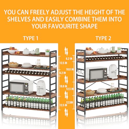 HCHQHS 5 Tier Bookshelf, Adjustable Industrial Bookcase, Vertical Tall Book Shelf, Wood and Black Metal Open Bookshelves for Home Office, Living Room, Bedroom - color: Rustic Brown, size: 5-Tier (47"W x 57"H)