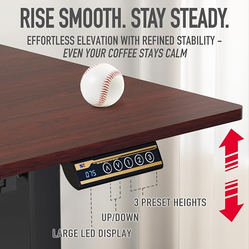 SHW 55 x 28 Electric Height Adjustable Standing Desk w/Drawer, Cherry - color: Cherry, size: 55-Inch