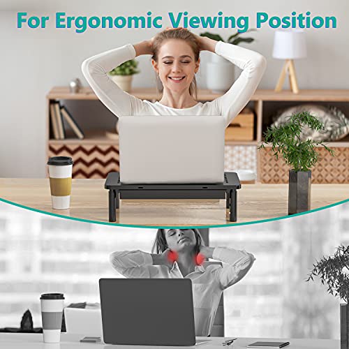 WALI Computer Monitor Stand with Storage, Desk Monitor Riser 3 Height Adjustable, Laptop Riser with Airflow Vents, Desk Organizer for Computer, Laptop, Printer, Notebook (STT003D-B), 1 Pack, Black | 3 Height Adjustable Laptop Monitor Riser with Airflow Ve