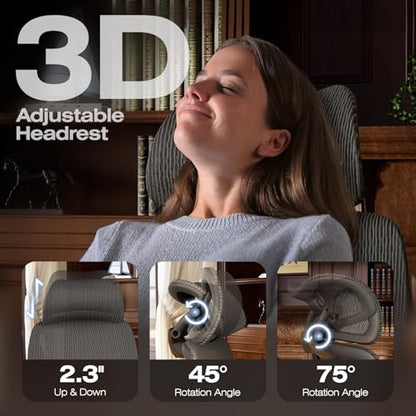 ELABEST X100 Ergonomic Mesh Office Chair with Footrest, Big and Tall Home Desk Chair with 5D Flip-Up Arms, Adjustable 3D Lumbar Support, Gaming & Executive Computer Chair (Library Oak) - color: Library Oak